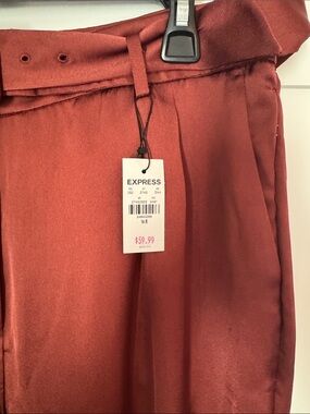 Express Women's High-Waist Pleated Ankle Pants - Brick